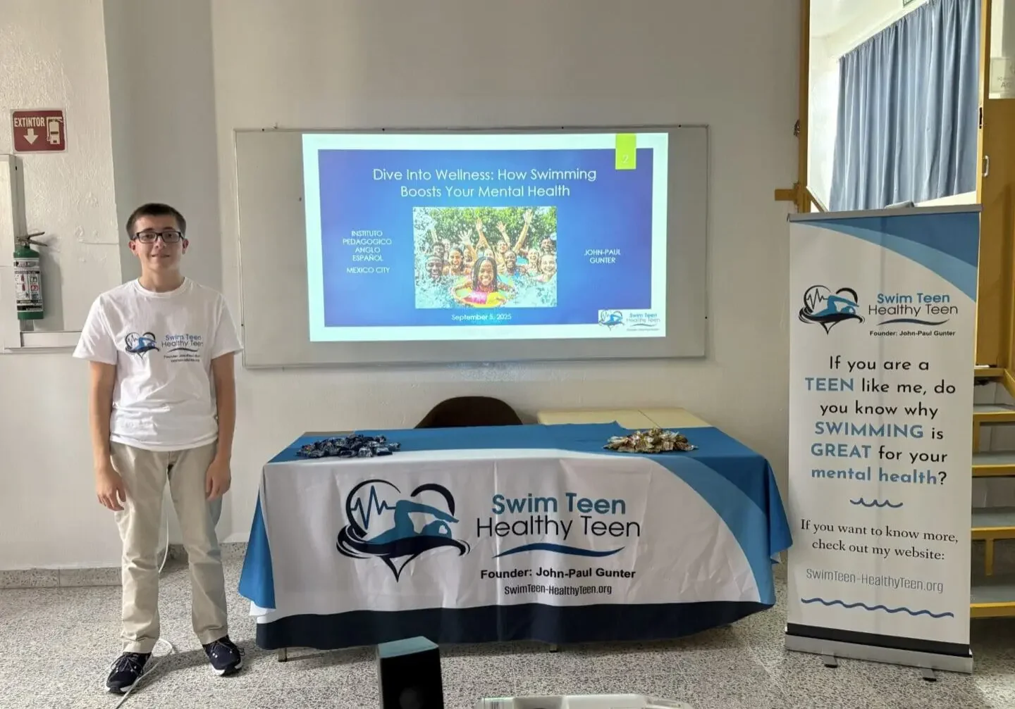 Teen presenting swim mental health workshop.